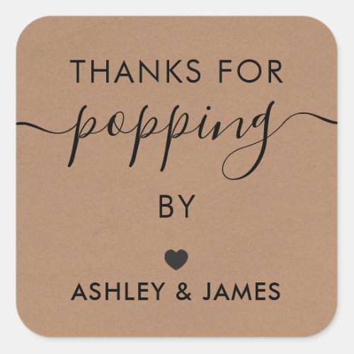 Thanks for Popping By Tags Wedding Sticker Kraft Square Sticker