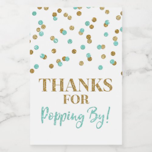 Thanks for Popping by Turquoise Purple Confetti Food Label