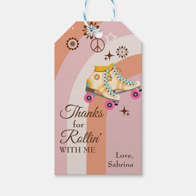 Thanks for Rollin' With Me Roller Skate Birthday Gift Tags (Front)