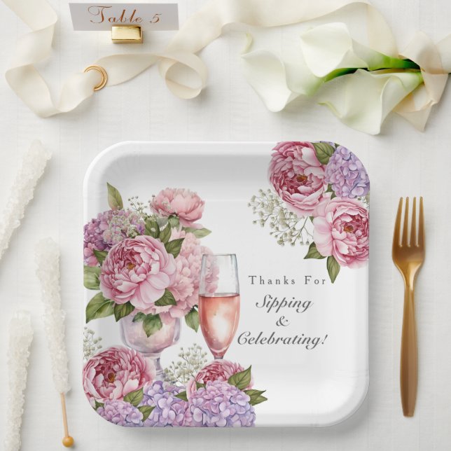 Thanks for Sipping & Celebrating floral Paper Plates (Wedding)