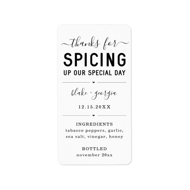 Thanks for Spicing Up Our Special Day Sauce Label (Front)