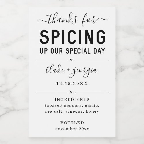 Thanks for Spicing Up Our Special Day Sauce Label