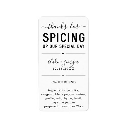Thanks for Spicing Up Our Special Day Spice Blend Label