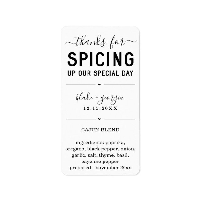 Thanks for Spicing Up Our Special Day Spice Blend Label (Front)