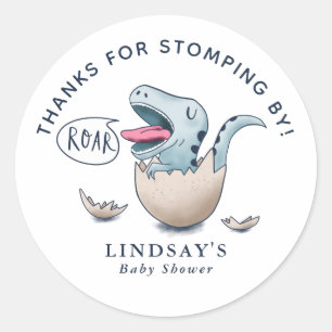 Thanks for Stomping By Dinosaur Baby Shower Blue Classic Round Sticker