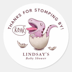 Thanks for Stomping By Dinosaur Baby Shower Pink Classic Round Sticker