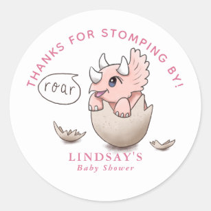 Thanks for Stomping By Dinosaur Girl Baby Shower Classic Round Sticker