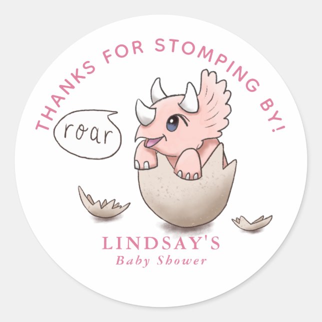 Thanks for Stomping By Dinosaur Girl Baby Shower Classic Round Sticker (Front)
