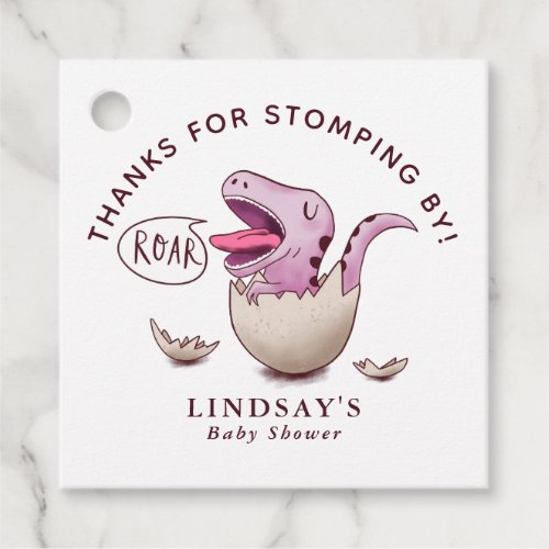 Thanks for Stomping By Pink Dinosaur Baby Shower Favor Tags