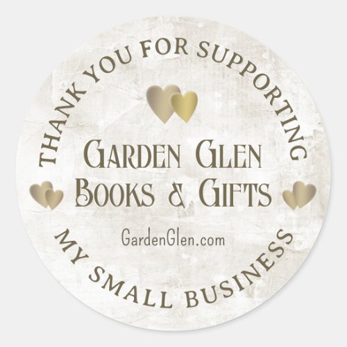 Thanks For Supporting Business Gold Hearts Grunge Classic Round Sticker