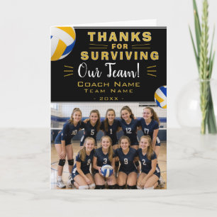 Thanks For Surviving Team Volleyball Coach Photo Letterpress Thank You Card