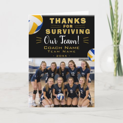 Thanks For Surviving Team Volleyball Coach Photo Letterpress Thank You Card