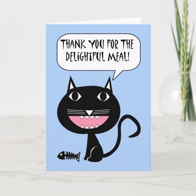 Thanks for the Meal, Cat with Fish Skeleton Thank You Card (Front)