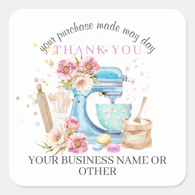 Thanks for the purchase, small bakery business. sq square sticker (Front)