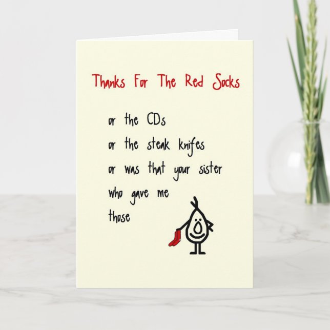 Thanks For The Red Socks - a quirky thank you poem (Front)