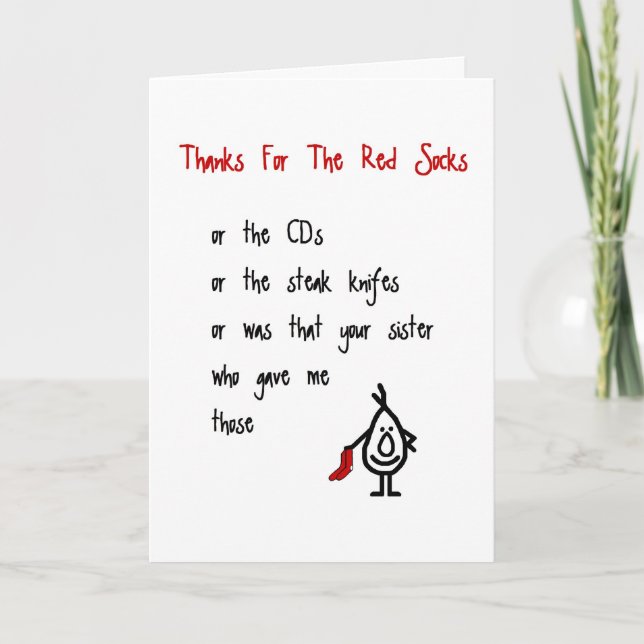Thanks For The Red Socks - a quirky thank you poem Card (Front)