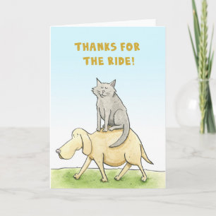 Thanks for the ride! Cat and Dog card. Letterpress Thank You Card