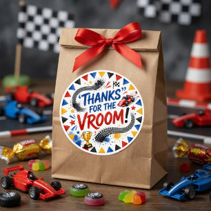 Thanks for the Vroom Race Car Birthday Thank You  Classic Round Sticker