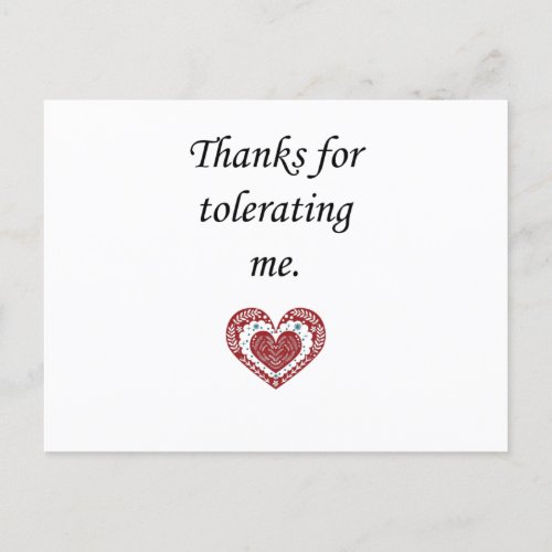 Thanks for Tolerating Me Modern Valentine Postcard