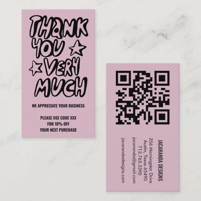 Thanks for Your Order DISCOUNT CODE QR Code Business Card (Front/Back)