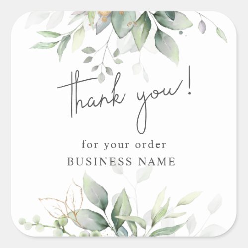 Thanks for your order elegant greenery eucalyptus square sticker