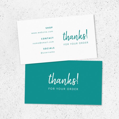 Thanks for your Order  Teal Business Insert Card