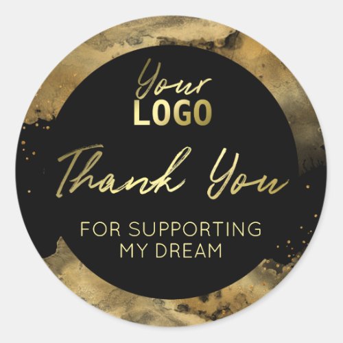Thanks For Your Support Modern Ink Gold Black Classic Round Sticker