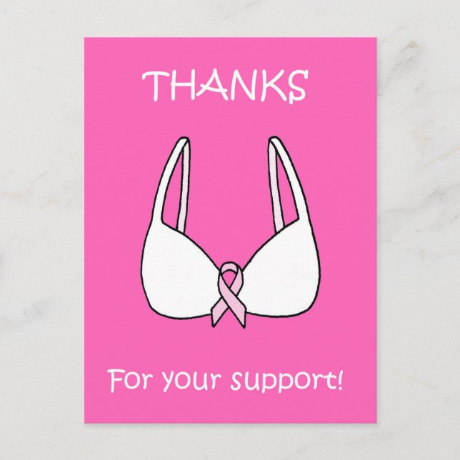 Thanks for Your Support Pink Ribbon Bra Postcard (Front)