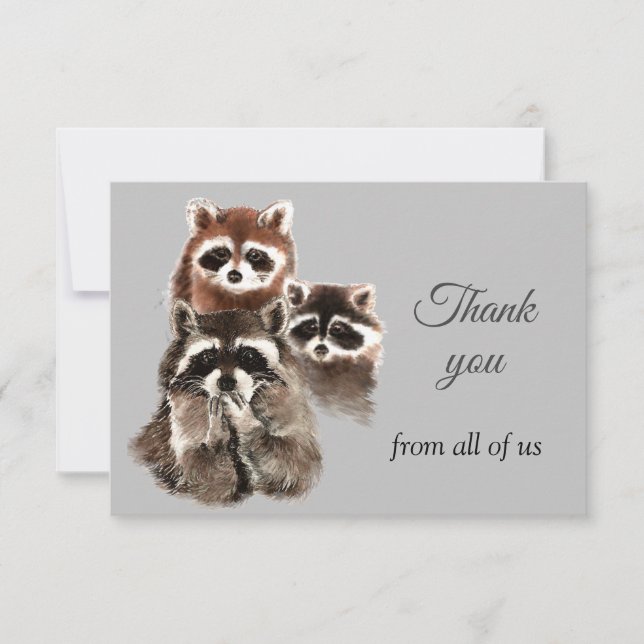 Thanks From All of Us Fun Raccoon Animals Thank You Card (Front)