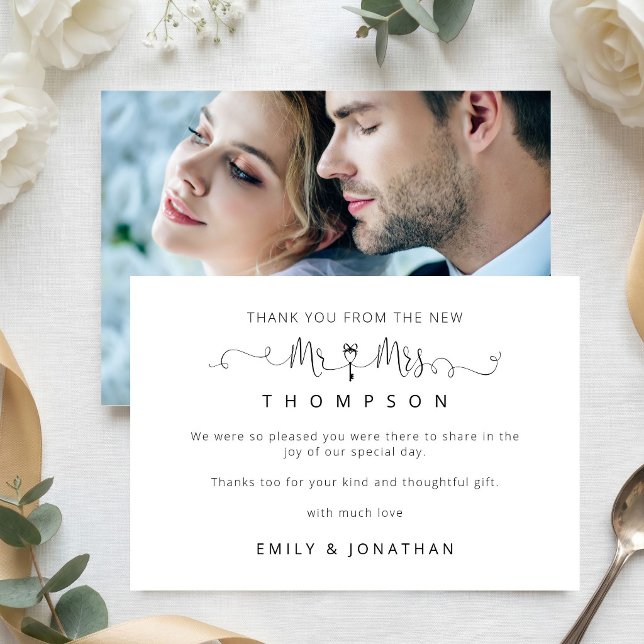 Thanks from New Mr Mrs Script Photo Wedding Card (Creator Uploaded)