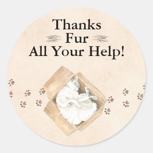 Thanks Fur All Your Help Cats in Boxes Thank You Classic Round Sticker