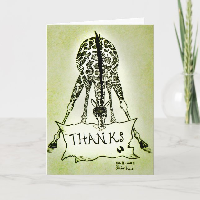 Thanks---- Giraffe Letterpress Thank You Card (Front)