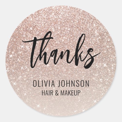 Thanks Girly Blush Pink Faux Glitter  Classic Round Sticker