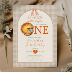 Thanks Giving Cutie Pie Beige Gingham 1st Birthday Invitation