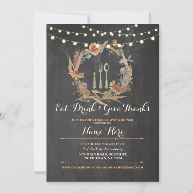 Thanks Giving Thanksgiving Floral Fall Invite (Front)