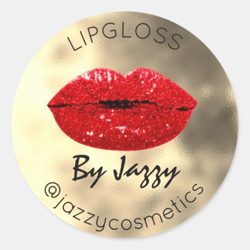 Thanks Glitter Lipgloss By Gold Makeup Red Classic Round Sticker