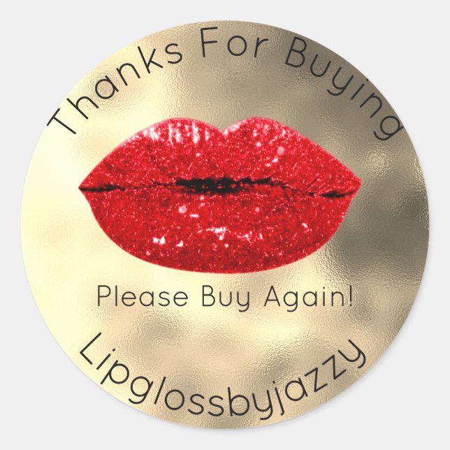 Thanks Glitter Lips  Beauty Gold Makeup Red Classic Round Sticker (Front)