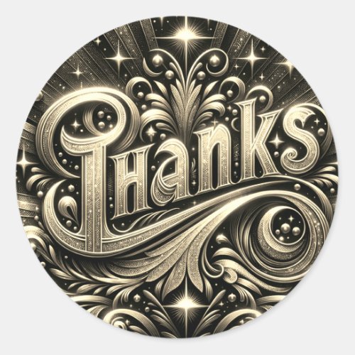 Thanks Gold Ornamental Glam Classic Round Sticker