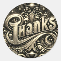 Thanks Gold Ornamental Glam Classic Round Sticker