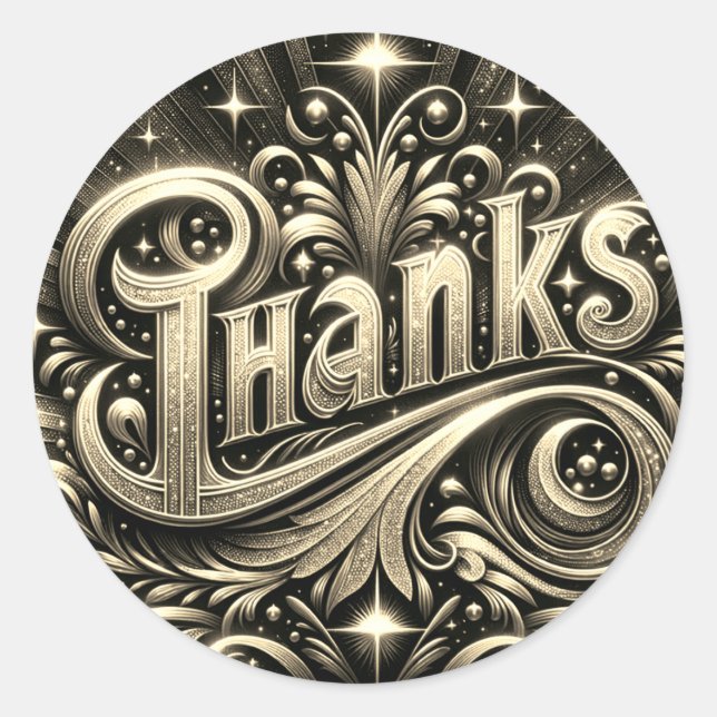 Thanks Gold Ornamental Glam Classic Round Sticker (Front)
