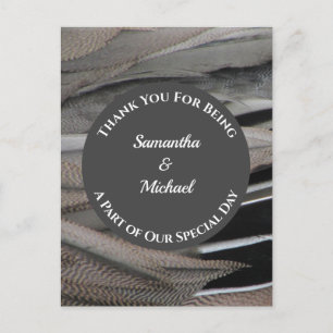 Thanks Gray Feather Thank You Wedding Guest Postcard