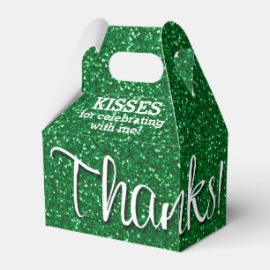 THANKS Green Faux Glitter Favor Boxes