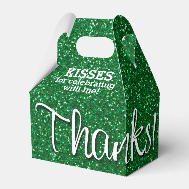 THANKS Green Faux Glitter Favor Boxes (Front Side)