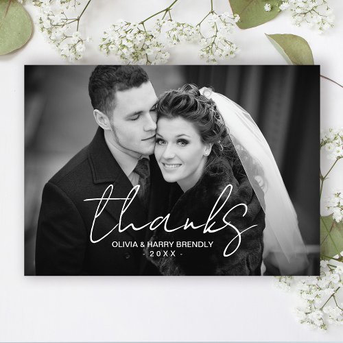 Thanks Hand Lettered Script Wedding Thank You Card