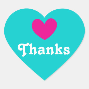 Thanks heart pink aqua white stickers
