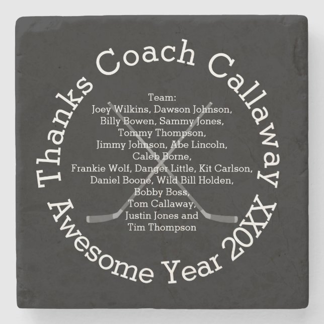 Thanks Hockey Coach with Team Names Stone Coaster (Front)