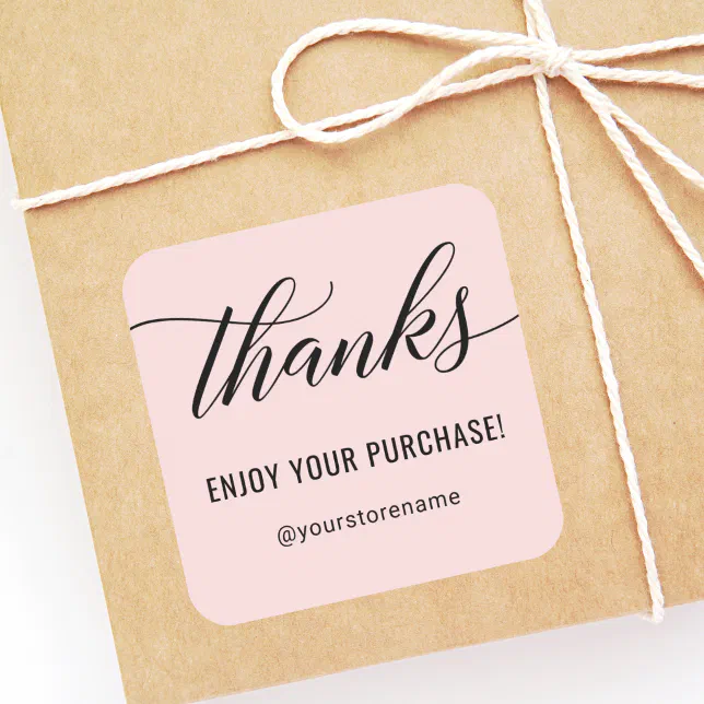 Thanks in Black Modern Script Pink Thank You Square Sticker | Zazzle