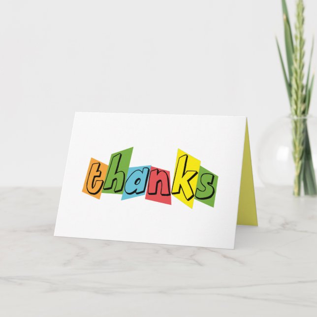 Thanks in Bright Color Blocked Letters Note Card (Front)