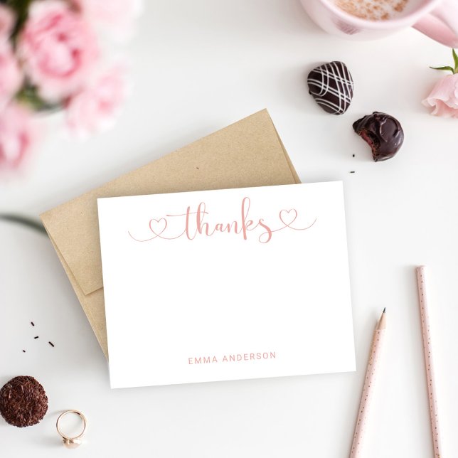 Thanks in Modern Rose Gold Heart Script Custom Thank You Card (Creator Uploaded)