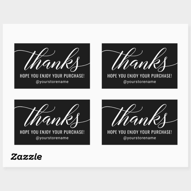 Thanks in White Modern Script Black Thank You Rectangular Sticker (Sheet)